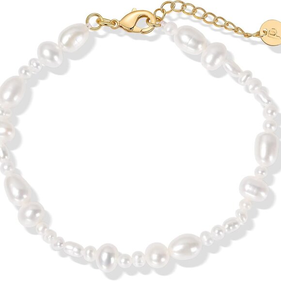 18K Gold Plated Beaded Freshwater Cultured Pearl Bracelet for WomenDainty Bra